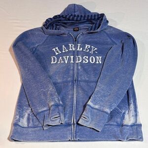 Harley-Davidson Blue Burnout Wash Hoodie with Striped Hood XL lightweight